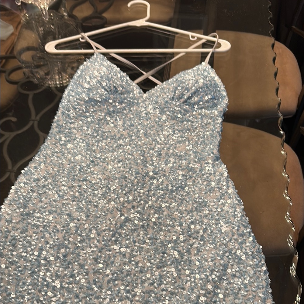 Scala Light Blue Sequin Prom Dress